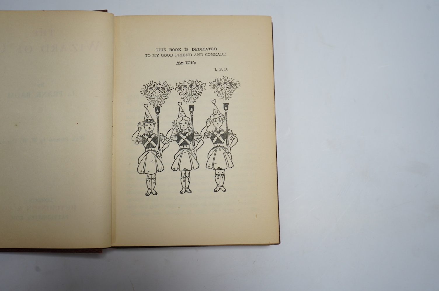 Baum, Frank - The Wizard of Oz, illustrated by W.W. Denslow, 12mo, pictorial front board over red cloth, Hutchinson & Co, London, [1926].